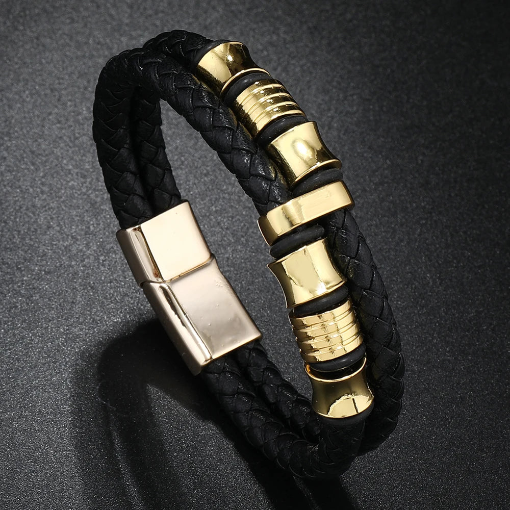 Wholesale Punk Rock Men Fashion Bracelet Magnetic Clasp Zinc Alloy Accessories Men's Jewelry Leather Bracelet Gift