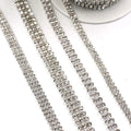 White Multi-Row Claw Glass Crystal Rhinestone Chain with Silver for Decoration Encrypted Loose Rhinestones SS12 SS8 SS6
