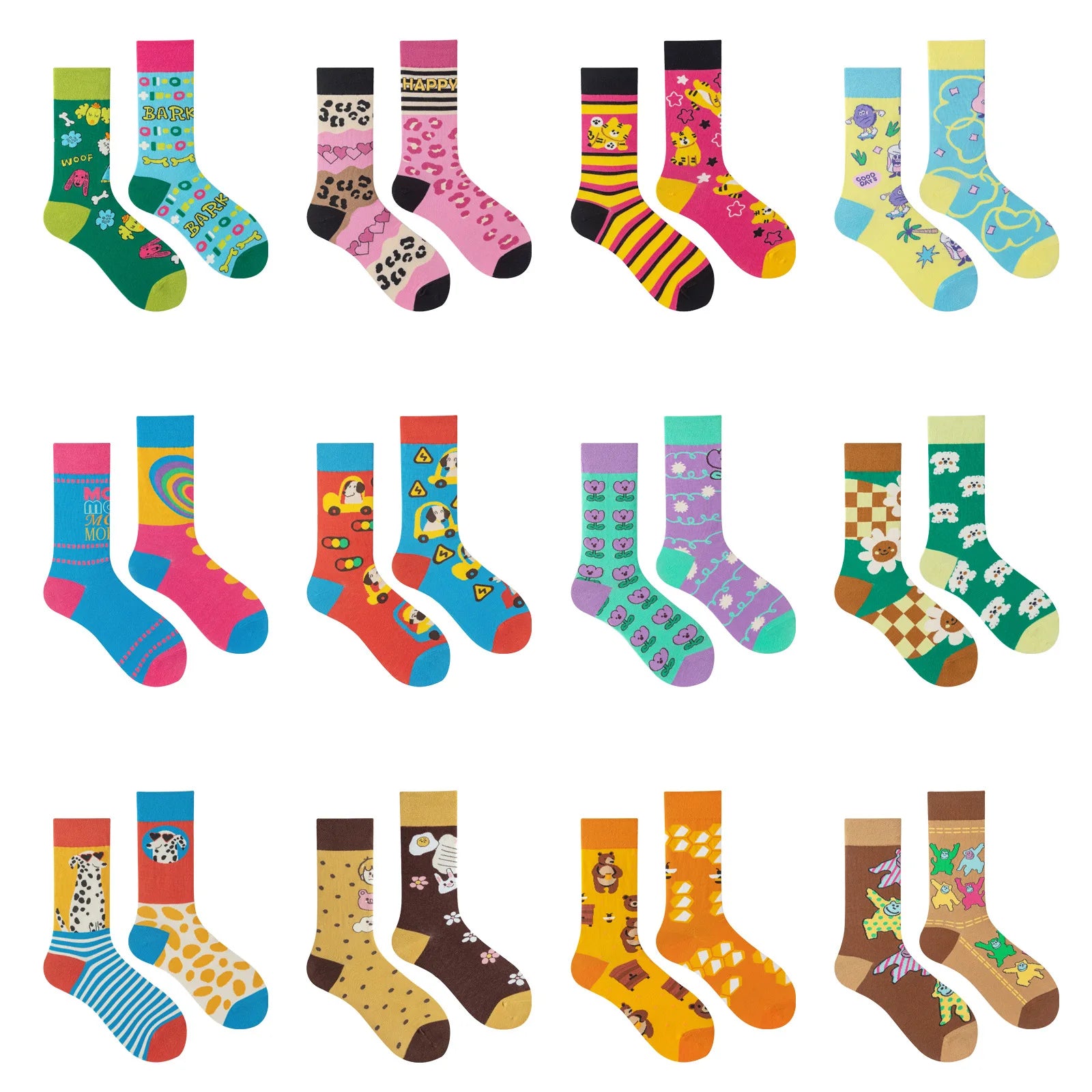 Factory Original Design Asymmetric AB Socks Mismatched Style Cotton Thick Casual Winter Daily Use Unisex Cartoon Jacquard Trendy