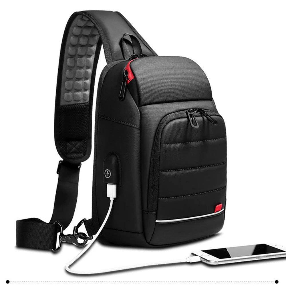 Hot Sale Waterproof Oxford Anti Theft Fashion Durable Shoulder Sling Chest Bag for Men with USB Charging Port