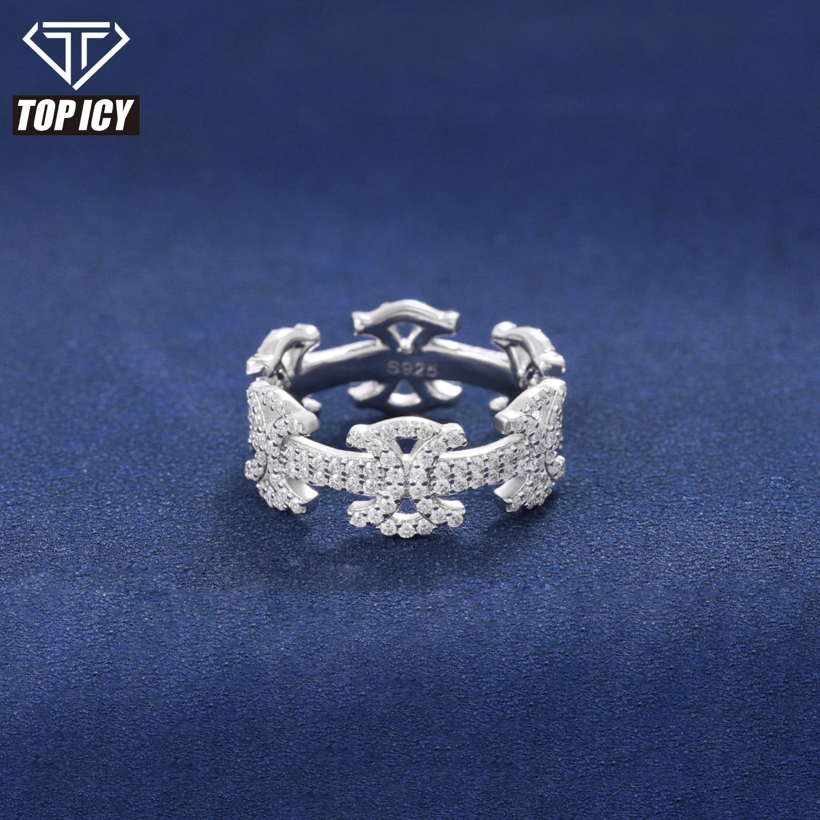 Luxury Hip Hop Full Moissanite Diamond Ring 925 Sterling Silver Hollow Mens Jewelry Gift Wholesale Geometric Ring
