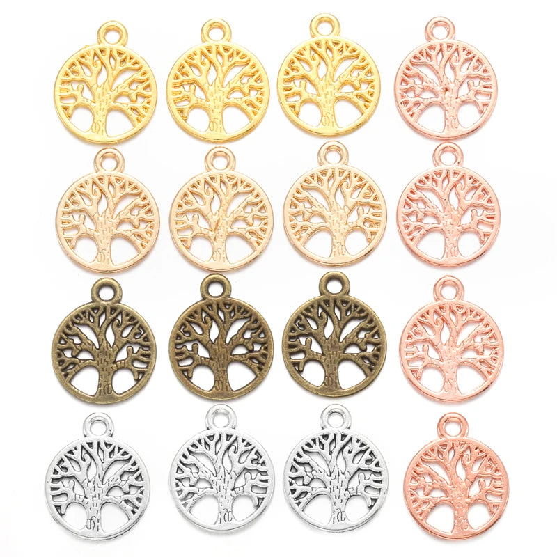 5 Color Round Tree of Life Charms Metal Pendants DIY Jewelry Making Accessories 19*15mm Q257