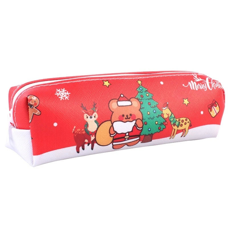 Hot Selling Kids' Christmas Pencil Case Big Capacity Solid & Lovely Portable Zipper Bag Fabric Gift for Students