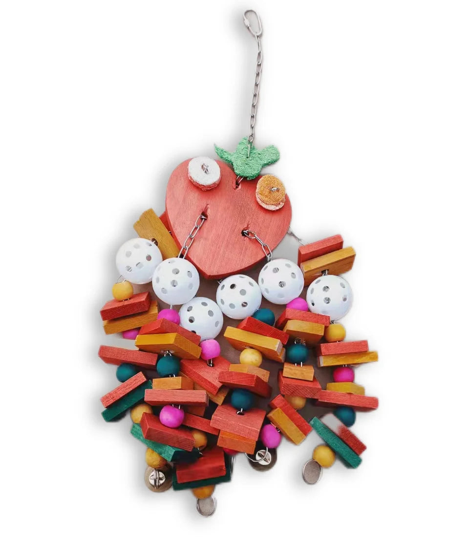 Colourful Eco-Friendly Wooden Block Cockatiel Toy with Bell and Parrots Knots Blocks-Chewing Toy Carton Packed