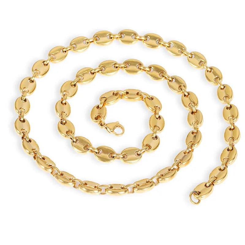 NUOYA Men's Stainless Steel Coffee Bean Link Chain Necklace Gold Silver Plated  Fine Jewelry Product for Gift