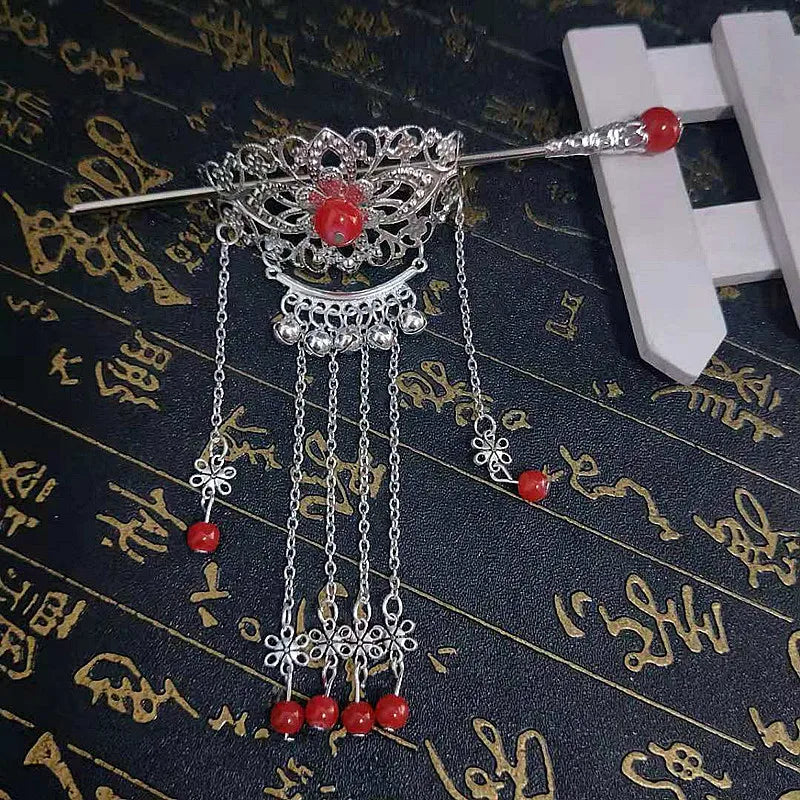 Women Retro Traditional Chinese Wedding Floral Tassels Bells Hair Stick Chopsticks Headwear Hairstick Jewelry
