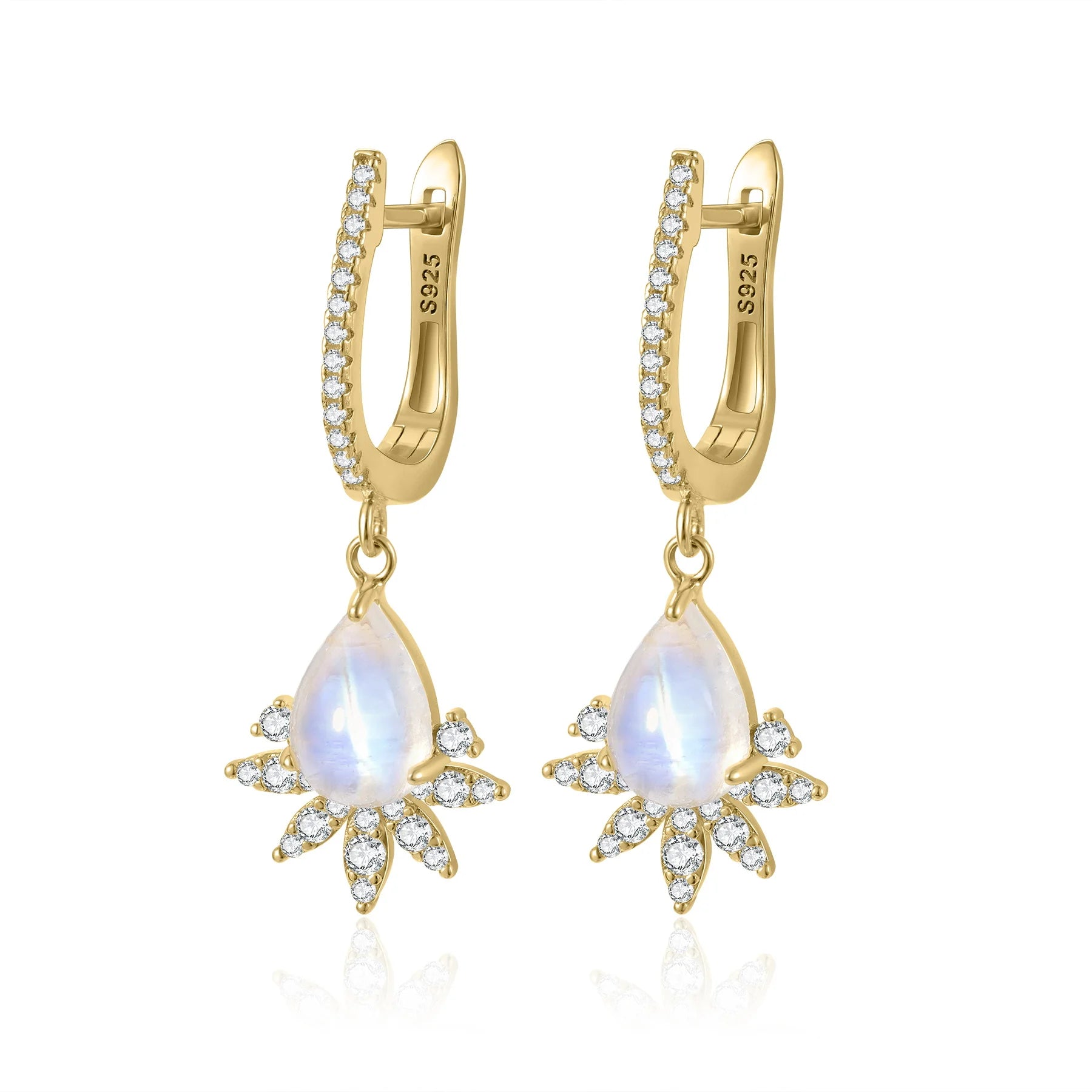 Abiding Unique Design Pear Waterdrop Shape English Lock Dangle Drop Earrings Milky Blue Moonstone Earrings with Lock Back