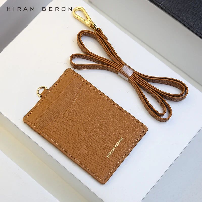 Hiram Beron Italian Cow Leather ID Card Holder Lanyard Custom Dropship Wholesale OEM