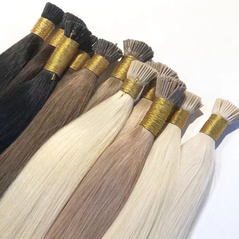 Stock in Cuticle Aligned I-Tip Chinese Virgin Human Hair Extensions Keratin I-Tip 100% Human Hair for Women