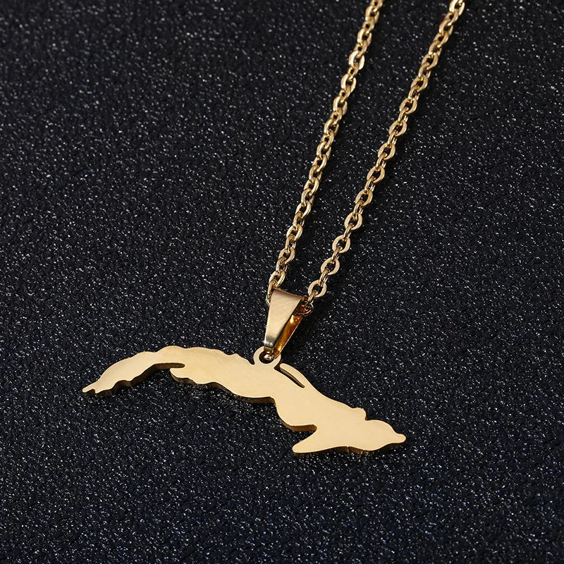 Fashion Personality Republic of Cuba Map Pendant Necklace Silver Stainless Steel Jewelry Necklace Women