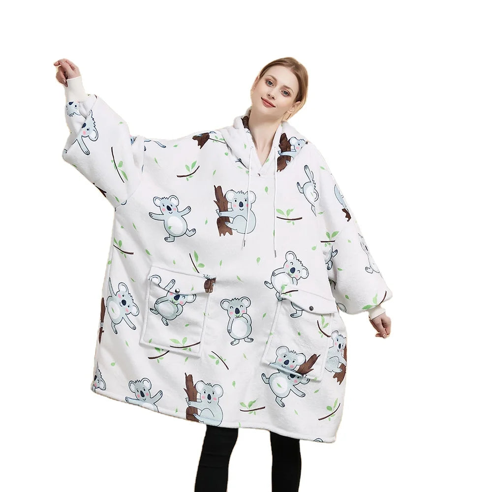 Winter Wearable Blanket Sweatshirt Plush Fleece Hoodie Blankets Oversized Plush Throw Blanket