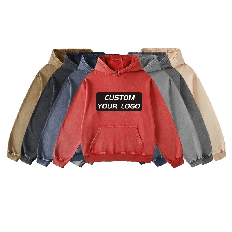 Custom Heavyweight Men's Hoodie 420 GSM Acid Wash Distressed French Terry Snowflake Pattern Retro Hooded Hoodie for Men