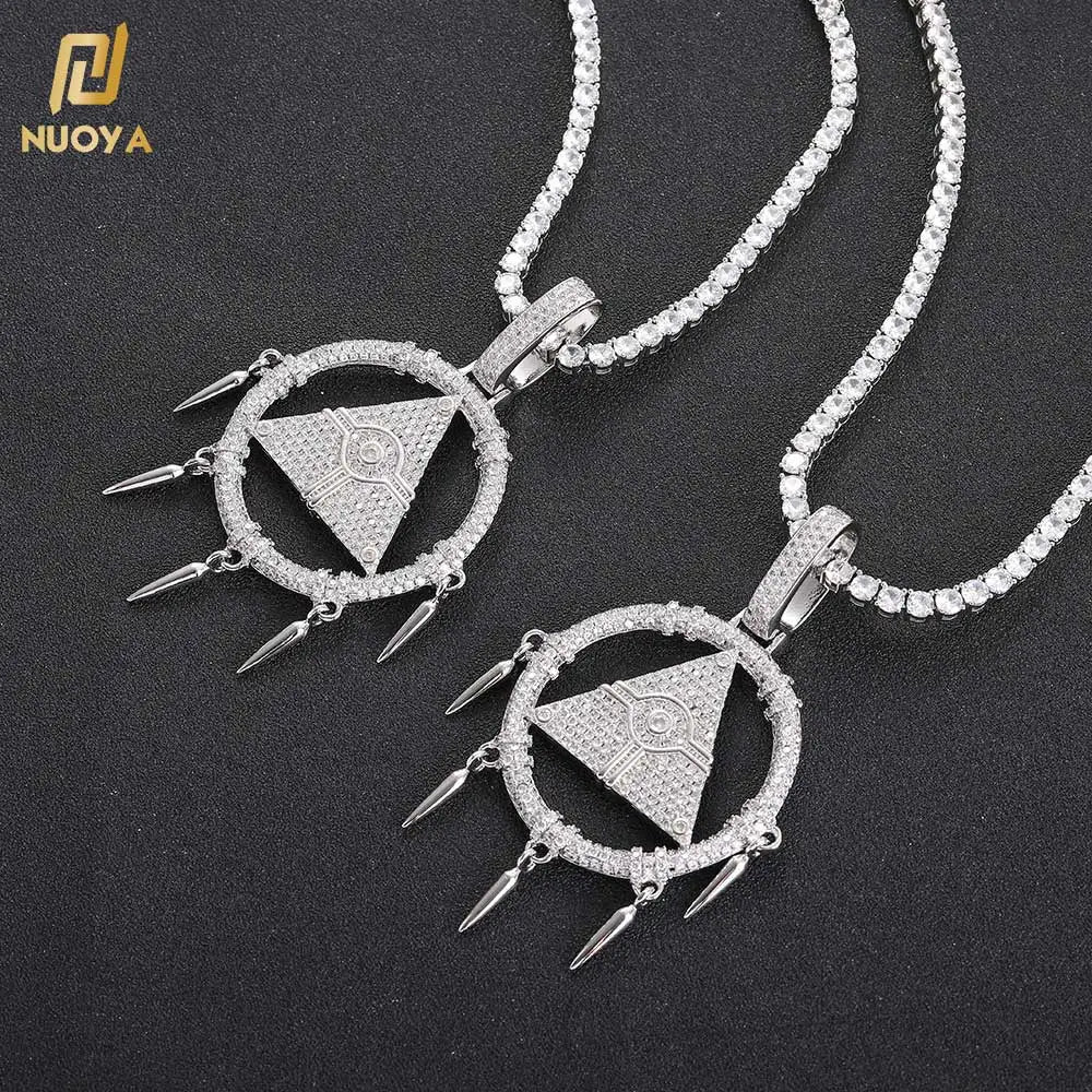 NUOYA Hip Hop Style Wisdom Wheel Pendant Cartoon Eye Design CZ Stone Silver Plated Custom Pendant Necklace Fine Jewelry for Men