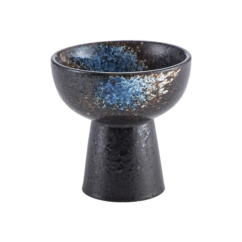 Japanese Black Tracing Ceramic Reusable High Foot Yogurt Cup Dessert Snack Bowl Creative Household Fruit Tea Tray Tableware