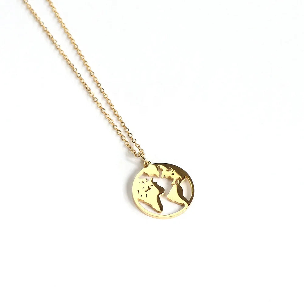 Gold Necklace Women Custom African Necklace Dainty Stainless Steel World Map Necklace