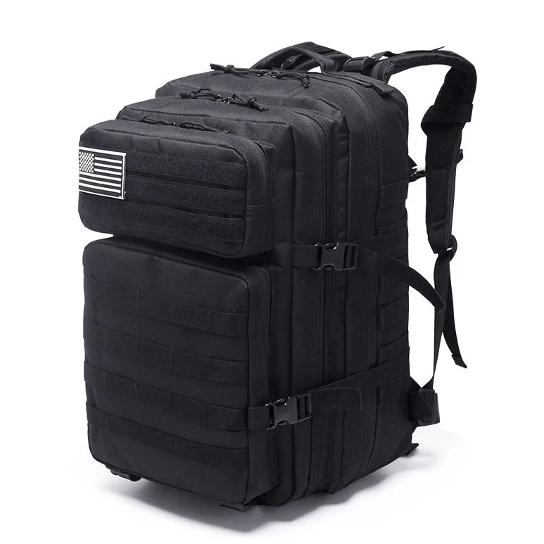 Double Shoulder 3P Large Capacity Crossbody Hunting Heavy Duty Black Nylon Rucksack Molle 45L Tactical Backpack