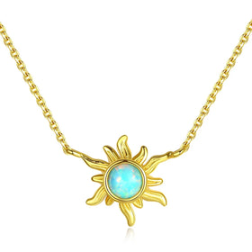 Hot Selling Creative Sunflower Opal Pendant Fashion Chain Necklace Minimalist S925 Sterling Silver Necklace Fine Opal Jewelry