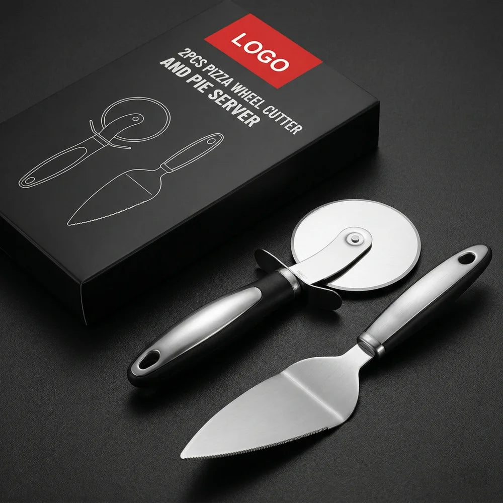 Manjia Portable Pizza Cutter Gift Set Stainless Steel Pizza Knife and Pizza Spatula Wheel Roller Cutter Wheel Cake Knives