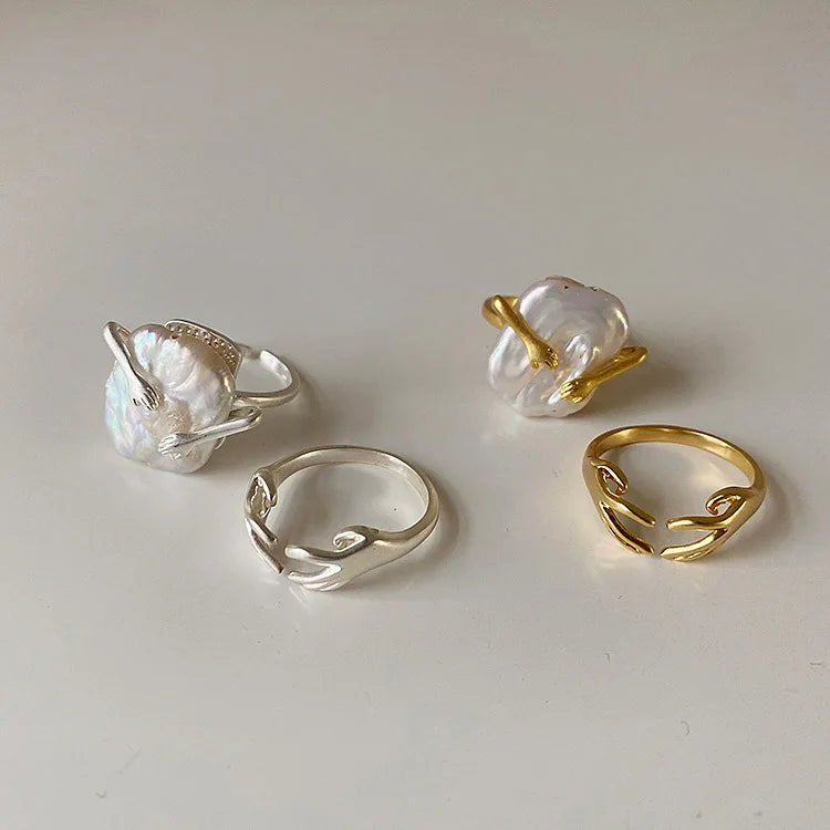 2023 Hot Wholesale Cheap Ring Natural Freshwater Baroque Pearl Ring Small Hand Hug Adjustable Rings for Women