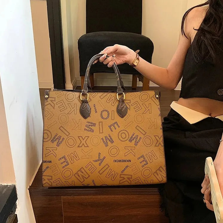 Female 2026 Cross Border New Fashion Atmosphere Custom Print Women's Bag Large Capacity Old Flower Tote Handbag