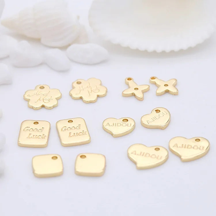 Custom Logo14k Gold Plated Flower Rhombus Heart-shaped Small Pendant for Necklace Fitting