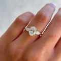 Engagement Wedding Ring Lab Grown Diamond Trellis Set Oval 2 Carat Trilogy 18k Gold Ring MegaBDM