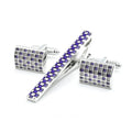 Wholesale Purple Enamel Mosaic Cufflink Tie Clips Gift Set Custom Men Suit Shirt Fashion Accessory Wedding Tuxedo Trendy Jewelry