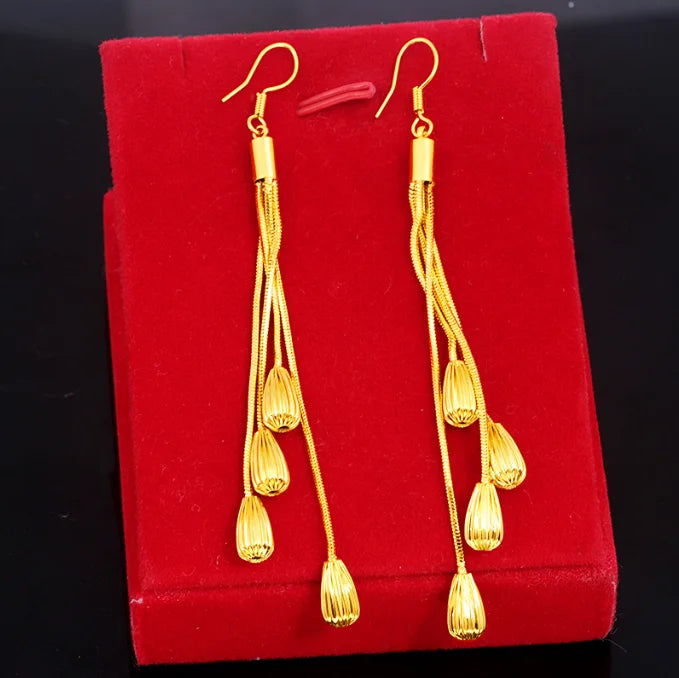 Waterproof Jewelry 18K Gold Plated Colorful Golden Flower Tassel Earrings Copper Cuban Link Earing Pendants Women
