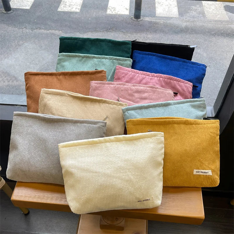 WinStart Custom Logo Large Capacity Travel Zipper Closure Fashion Candy Pattern Corduroy Cotton Makeup Pouch WSC0088 for Bag