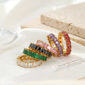 Baguette Luxury Iced Out Zircon Tennis Ring 18K Gold Plated Women Bling Stainless Steel Wedding Rings Cubic Zirconia Jewelry