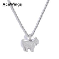 SP009 925 Sterling Silver Goat Shape Pendant with CZ Stone Rope Chain Necklace for Men and Women Engagement Party