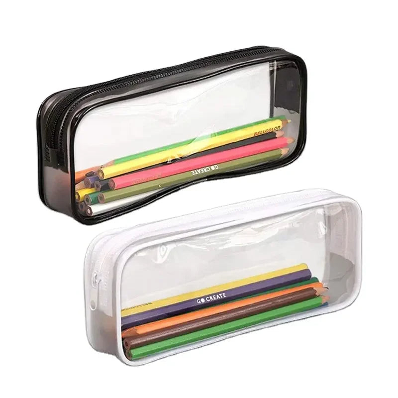 Wholesale Custom Printed Transparent PVC Pencil Case with Zipper Large Capacity Clear Pencil Case Pouch Bag for School Office