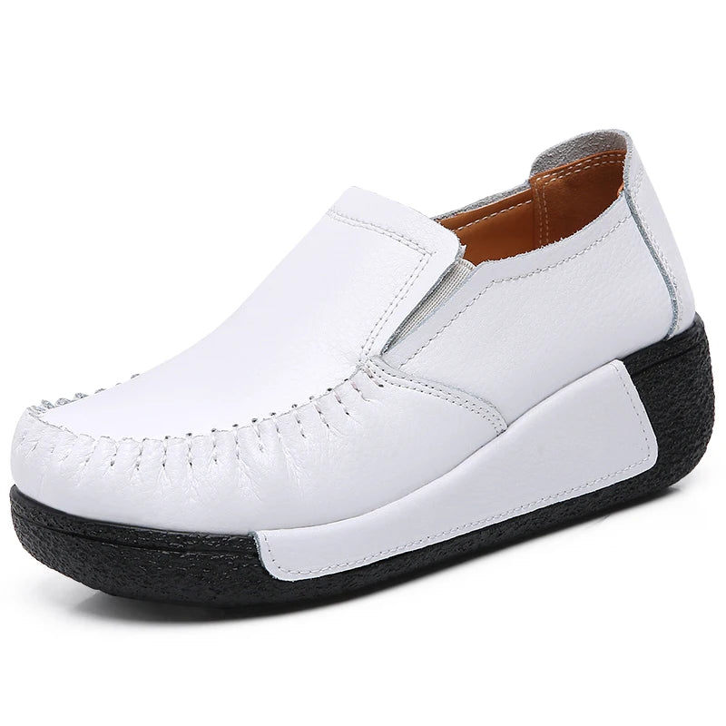 Women Genuine Leather Loafer 5CM Shoes Driving Shoes Lazy Slip-on Out Wear Shoes