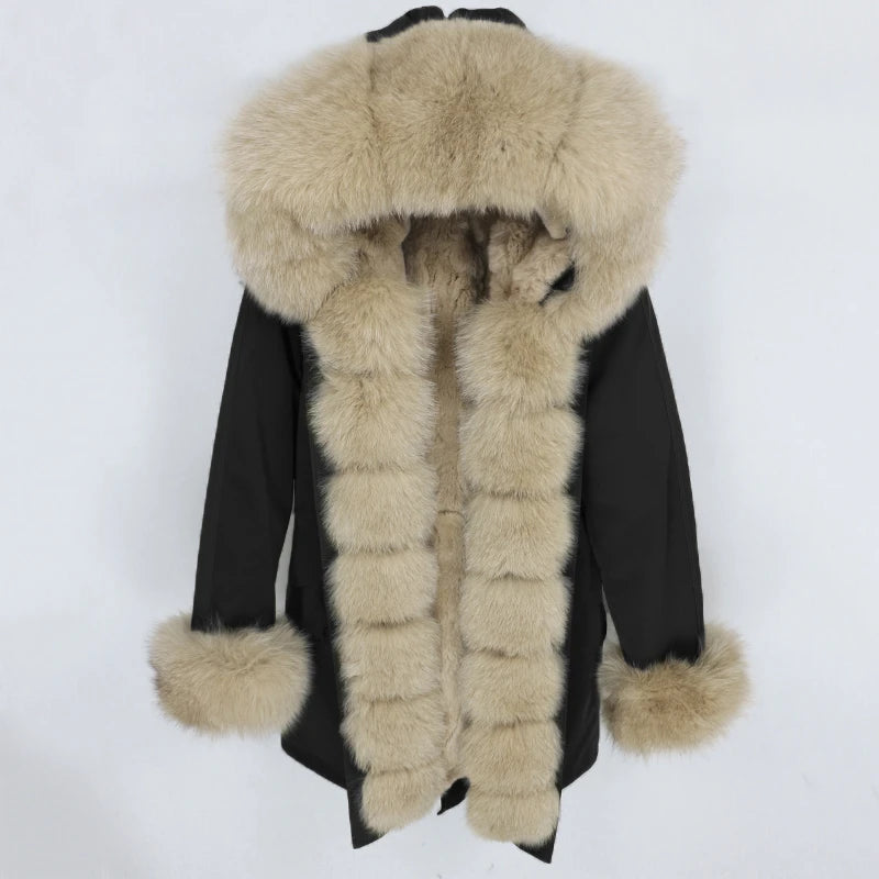 OFTBUY 2022 Winter Parka Waterproof Women's Jacket Natural Raccoon Fur Collar Rabbit Fur Liner Detachable Hood Long Length Coat