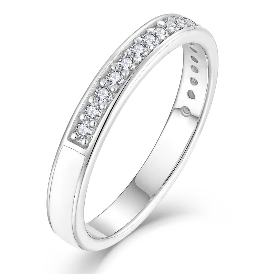 YILUN 925 Sterling Silver Wedding Band Ring Rhodium Plating CZ White Enamel Anniversary Engagement Ring Women's Fashion Jewelry