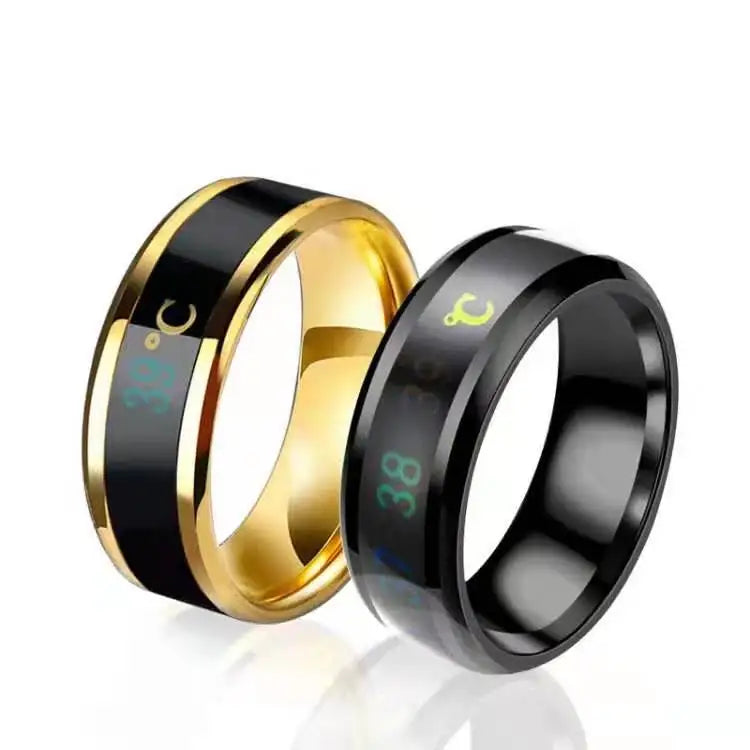 Invisible Setting Vintage Trendy Blue Smart Fashion Ring Personalized Tungsten Stainless Steel Temperature Sensing Mood Ring