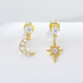 Ins Fashion Gold Plated Zircon Earring Jewelry 925 Sterling Silver Asymmetrical Eight-Pointed Star Moon Stud Earrings for Women