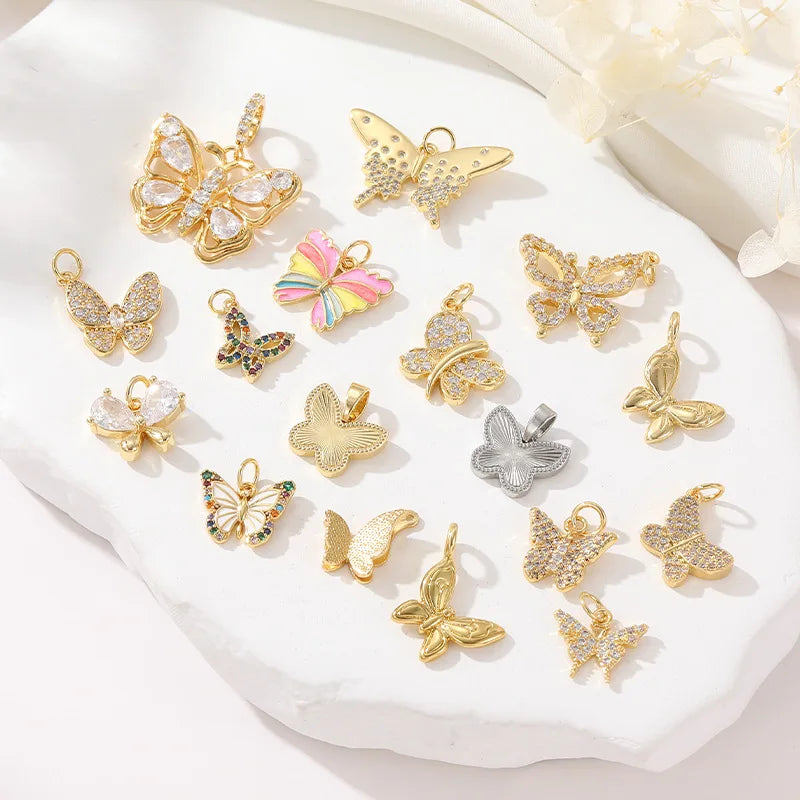 14K Gold Plated Butterfly Charm Jewelry Insect Fairy Cubic Zirconia Butterfly Pendant for Women Ladies Girls Gifts