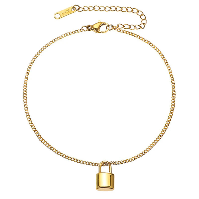 Surgical Steel 18K Gold Plated PVD Plating Stainless Steel Link Chain Locket Pendant Bracelet Anklet