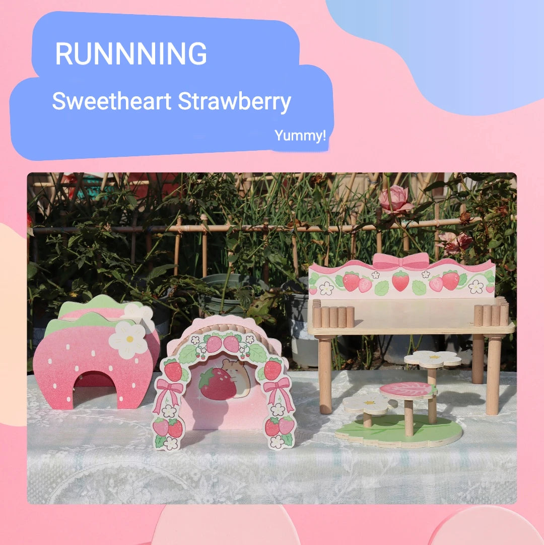 Original Design Strawberry-Themed Waterproof and Chew-Resistant Large Hamster Hide MegaBDM