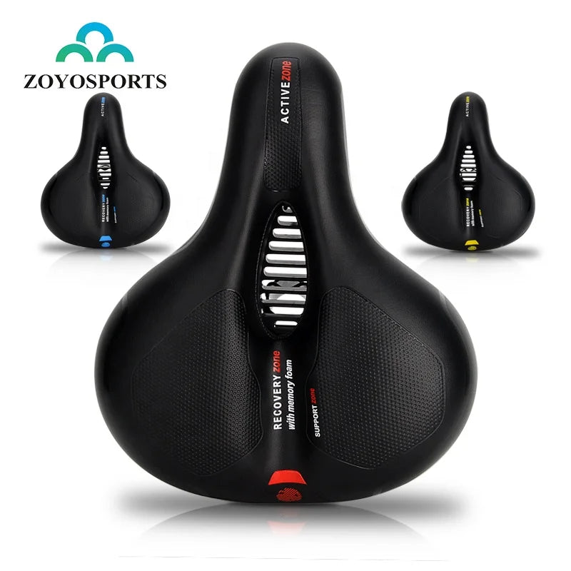 ZOYOSPORTS Comfortable Bike Seat Pu Bicycle Saddle Memory  Leather Soft Bike Cushion with Dual Absorbing Shock Rubber Balls