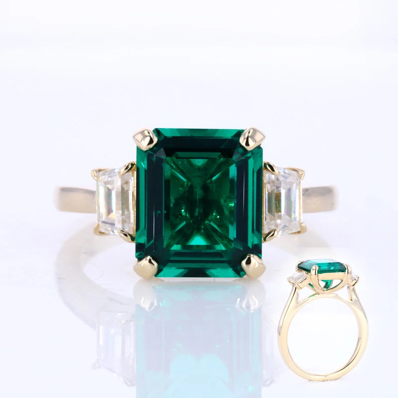 Starsgem Emerald Cut Lab Emerald Gemstone 585 Solid Gold 14k Custom Gold Jewelry Ring
