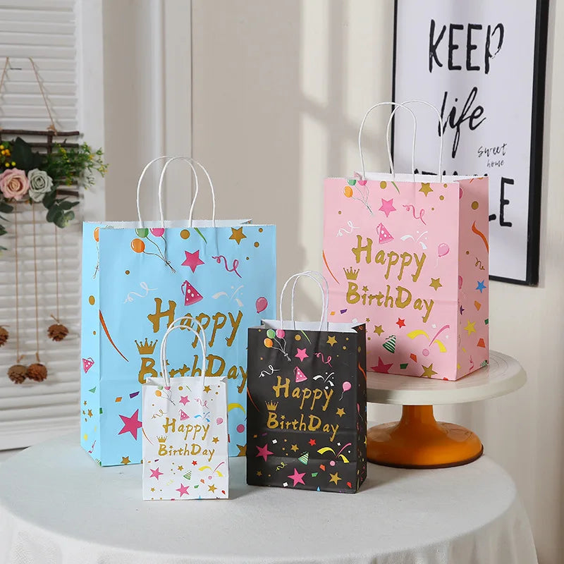 Happy Birthday Party Decorations Colorful Printing Custom Paper Bags Cartoon Stars Children's Birthday Paper Gift Bag