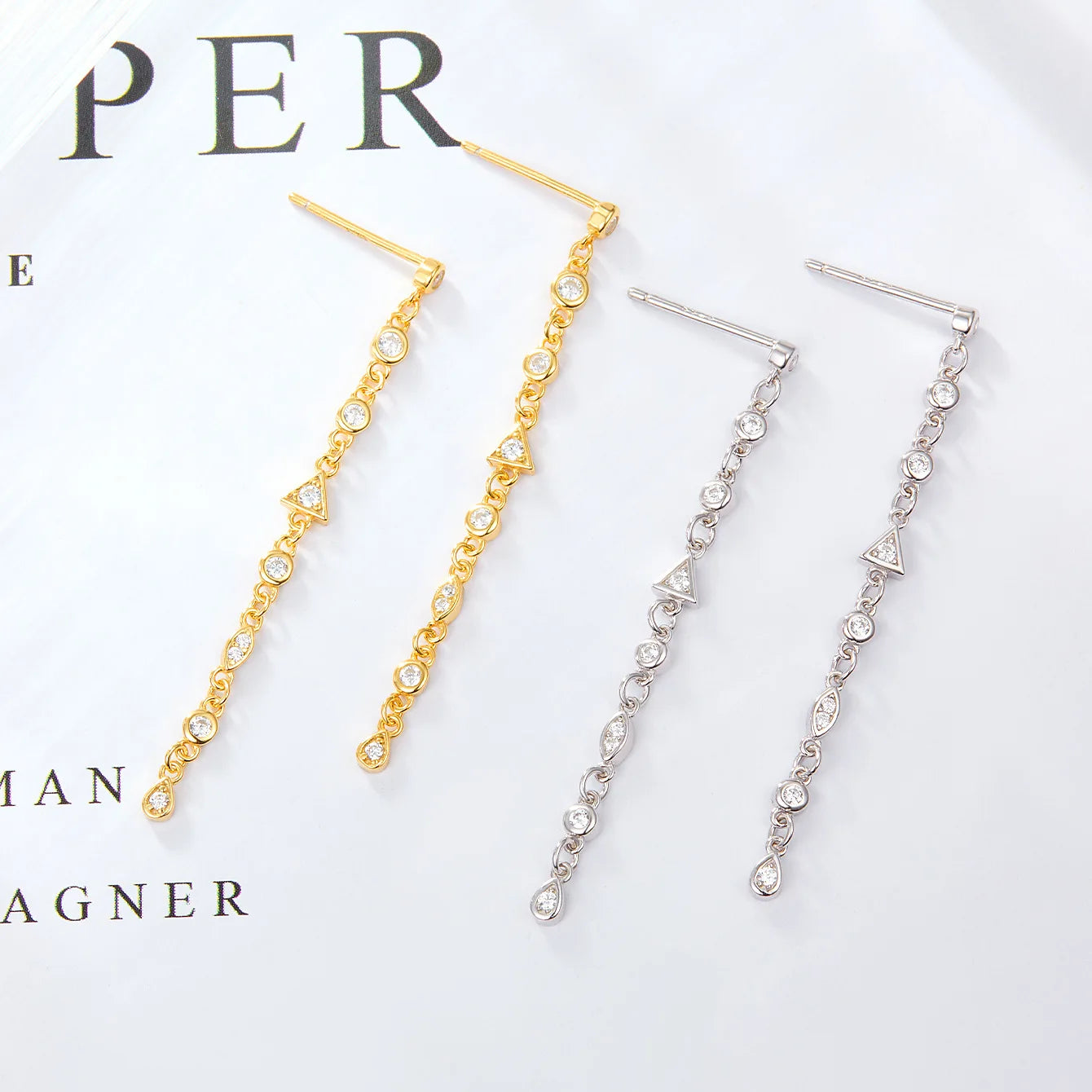 Wholesale Fashion Jewelry 925 Sterling Silver Circular Triangle Diamond Cubic Zircon Gold Plated Stud Earring Jewelry for Women
