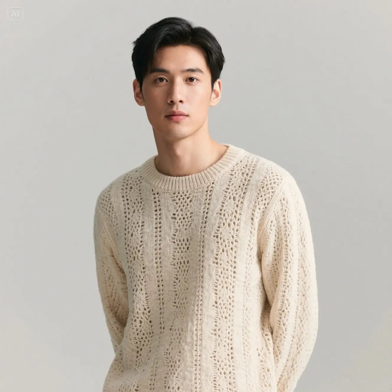 Men's Lightweight Openwork Linen-Cotton Crewneck Sweater Summer Breathable Knitwear ODM Supply Anti-Wrinkle Feature