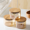 Luxury Amber Color Glass Jar with Bamboo Lid Food Grade Glass Jar Container Kitchen Storage Jar with Wooden Lid