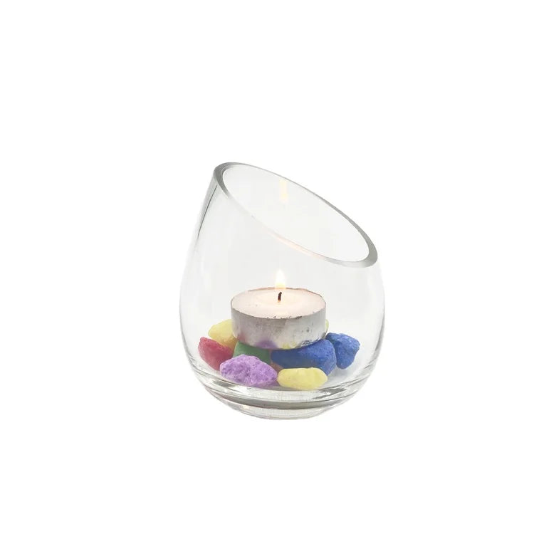 Slanted Round Decorative Round Clear Glass Tabletop Vase Home Decoration Oblique Open Vase for Table Flower