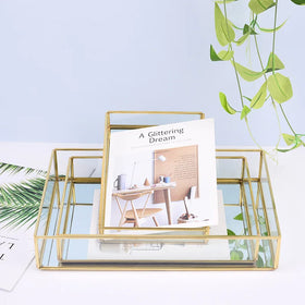 Home Table Decorative Plateau Miroir Vanity Luxury Perfume Jewelry Rectangle Gold Mirror Serving Glass Tray