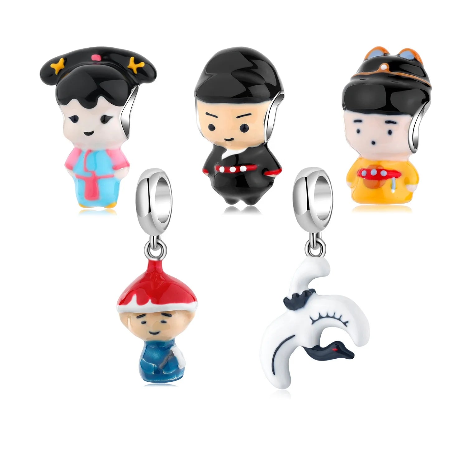 Real 925 Sterling Silver Chinese Ancient Culture Cartoon Characters Charms Beads for Jewelry Making Fit Original Women Bracelet