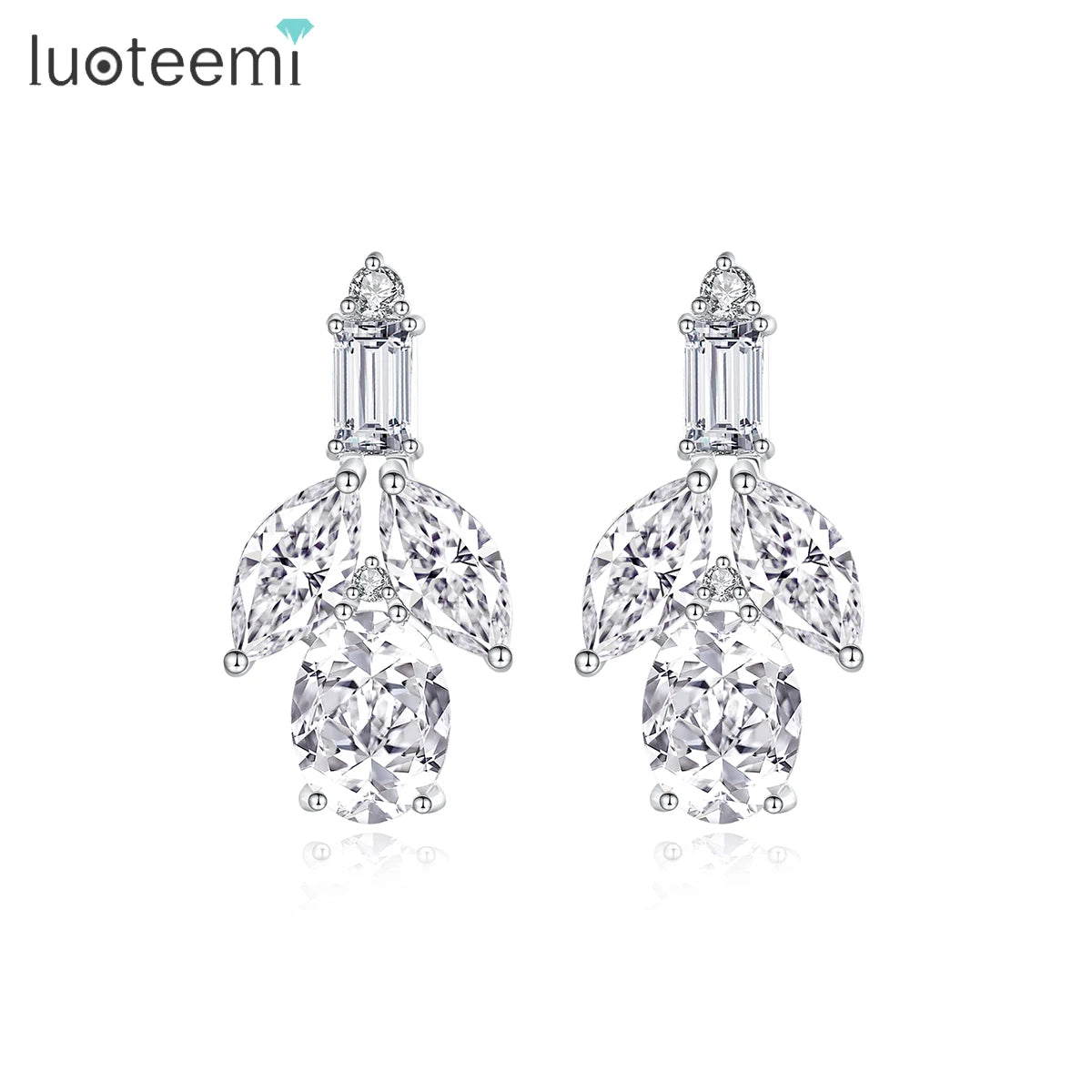 LUOTEEMI Lady Earing Bridal Fashion Jewelry Woman Statement Wedding Zirconia Elegant Flower Earring Simple